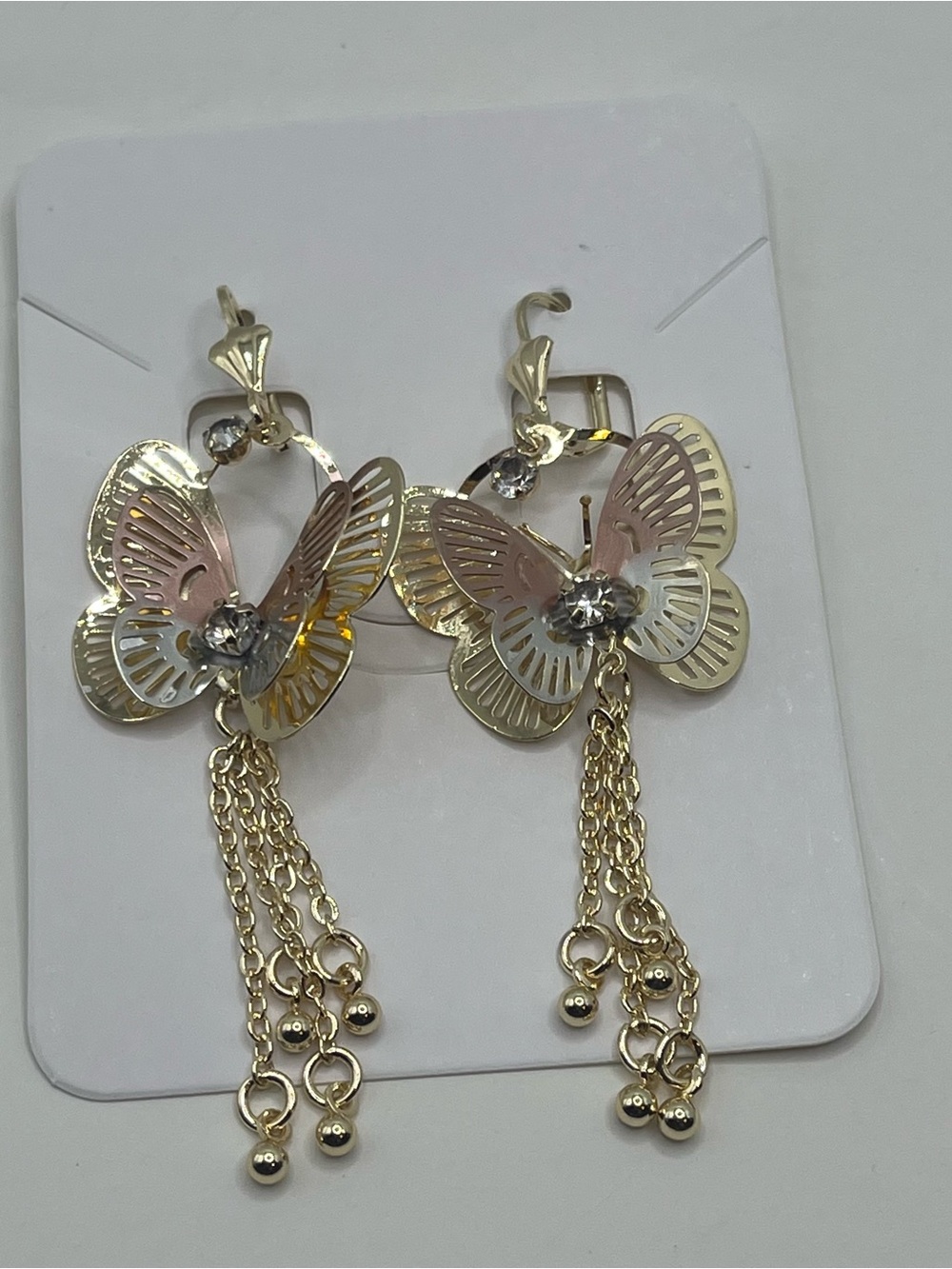 Gold filled 3 tones Color Butterfly Dangle Earrings - Women's Jewelry